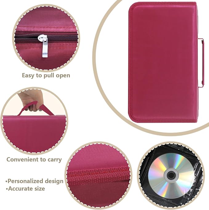 DVD Case CD Storage,128 Capacity CD Cases Holder DVD Storage Case Holders CD DVD Disc Case Storage Wallet Binder for Car Home Office Travel (128 Red)
