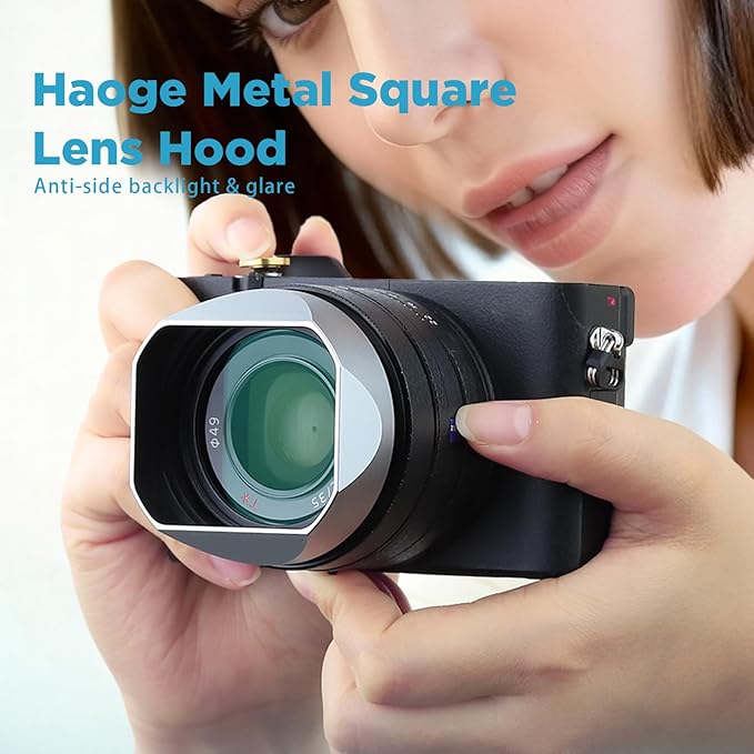 Haoge Metal Square Lens Hood for Sony RX1R3/RX1M2/RX1 FE 40mm F2.5 G FE 50mm F2.5 G FE 24mm F2.8 G Lens Shade on A7CII A7CR A7R4 Camera Bayonet Mount Silver