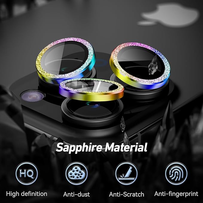 Jeluse Camera Lens Protector for iPhone 17 Pro Max/17 Pro/16 Pro Max/16 Pro/15 Pro Max/15 Pro/14 Pro Max/14 Pro, 9H Tempered Glass Screen Protector Cover Alignment Kit Metal Individual Ring