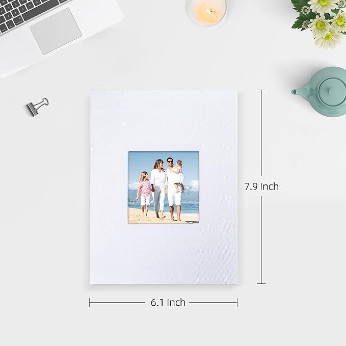 Mublalbum 2 Pack Small 5x7 Photo Album Linen Cover with Display Window Mini Picture Book Each Holds 52 Vertical Pockets for Artwork Postcards or Pictures Storage (White)