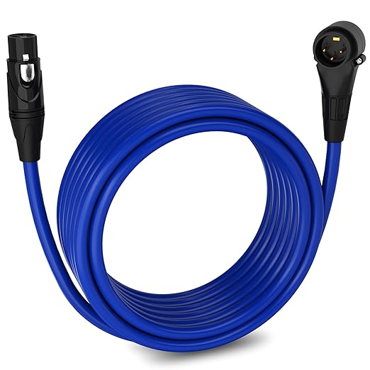 LyxPro 25 Feet Right Angle XLR Male to Female 3 Pin Mic Cord for Powered Speakers Audio Interface Professional Pro Audio Performance Camcorders DSLR Video Cameras and Recording Devices - Blue