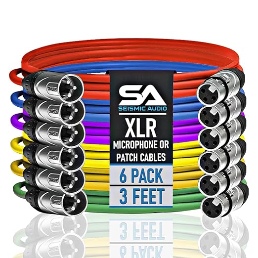 Seismic Audio - SAXLX-3-6 Pack of 3 ft XLR Patch Cables Color-Coded Balanced Microphone & Audio Cables for Studio, Stage, Rack Gear, Live Sound, and DMX Lighting