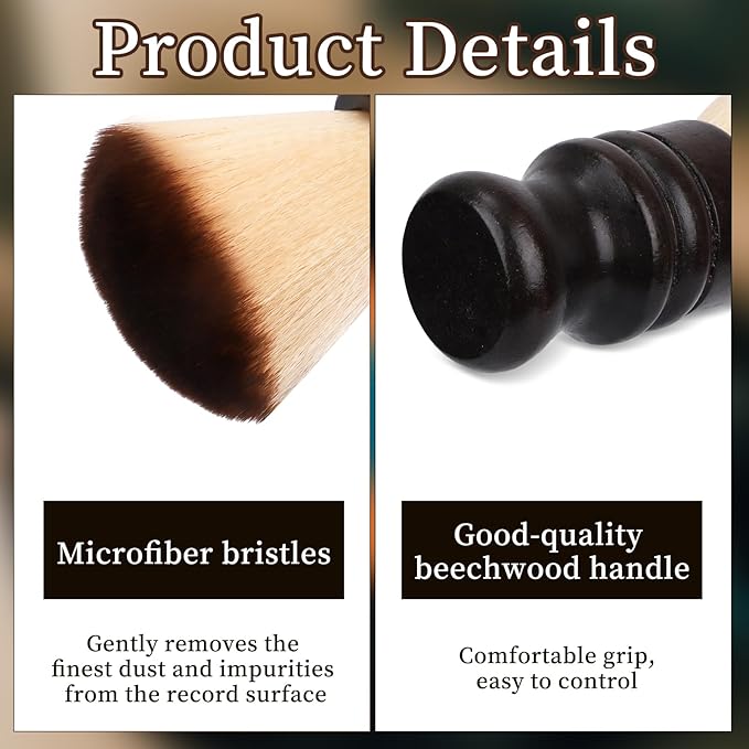 Vinyl Record Cleaner Brush, Anti-Static Record Player Cleaning Brush Soft Microfiber Bristles with Wooden Handle Dust Remover for LP Turntable CD Albums Cartridge