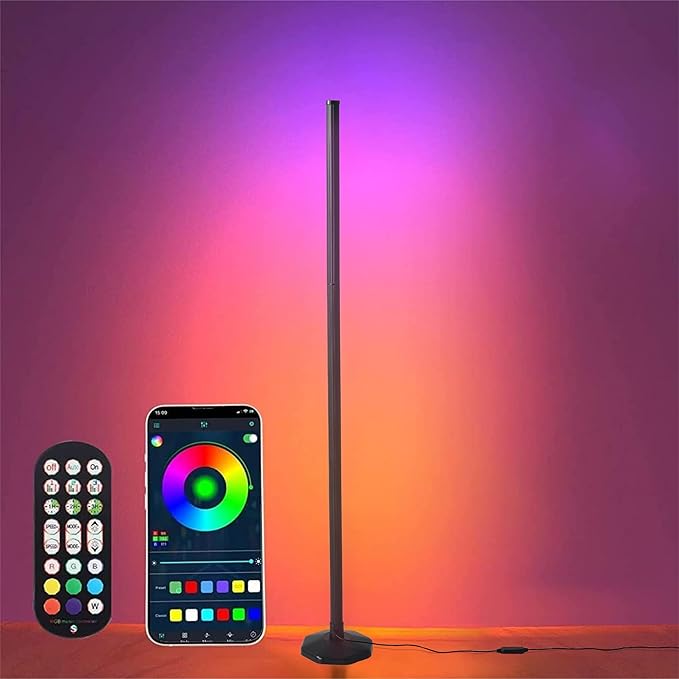 RGB Lamp for Any Room, LED Corner Floor Lamp for Living Room, Color Changing Light Bar for Bedroom, Smart Floor Lamp with Adjustable LED Lighting, Stick Lamp with Remote (125cm)