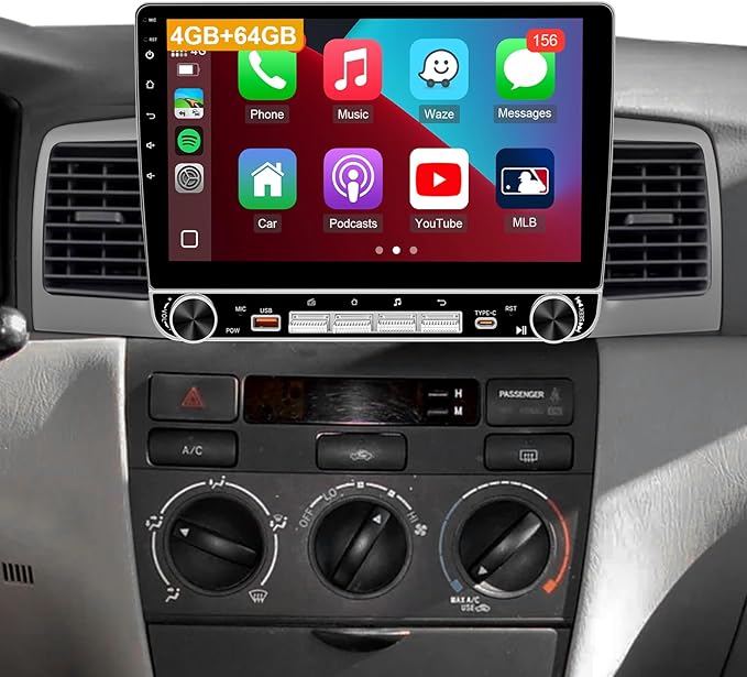 Leadfan Car Radio for Toyota Corolla 2003 2004 2005 2006 2007 2008, with Wireless Carplay, Android Auto, FM, Plug and Play/GPS Navi/SWC (for Corolla 2003-2008 Without JBL&Big Screen, 10.1IN-KB-4+64G)