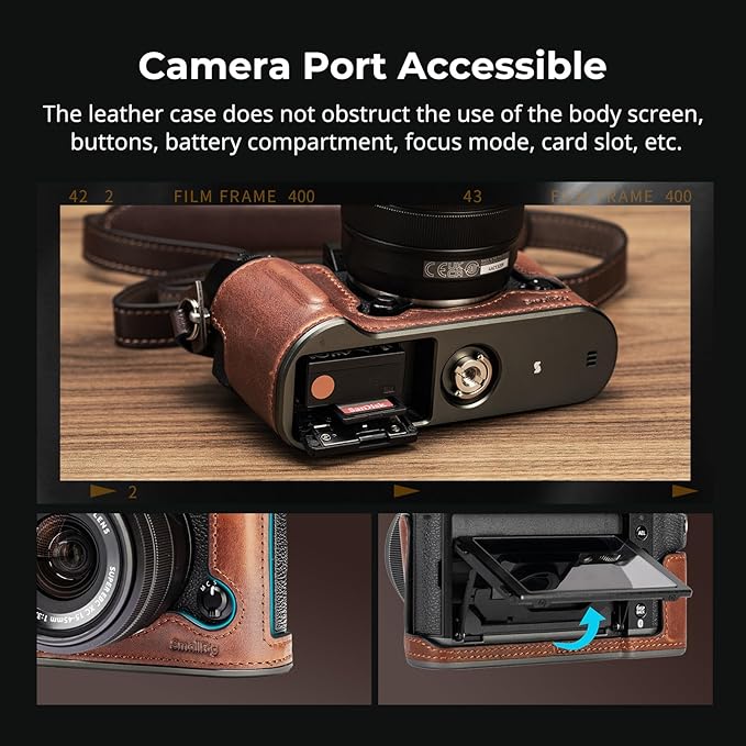 SMALLRIG X-T50 Half Leather Case Kit with Shoulder Strap, Retro Style Camera Case with Aluminum Alloy Frame for FUJIFILM X-T50 (Brown) - 4710