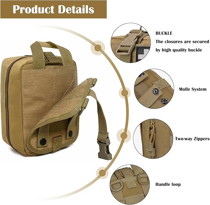 first aid kit bag empty Molle ifak pouch emt tactical medical pouch med rip away belt pouch small rescue tool pouches (TAN)