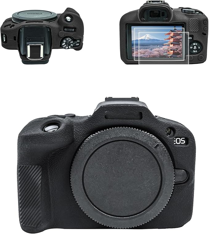 EOS R100 Camera Accessories Kit - Silicone Protective Case, LCD Screen Protector (2 Packs), Hot Shoe Cover