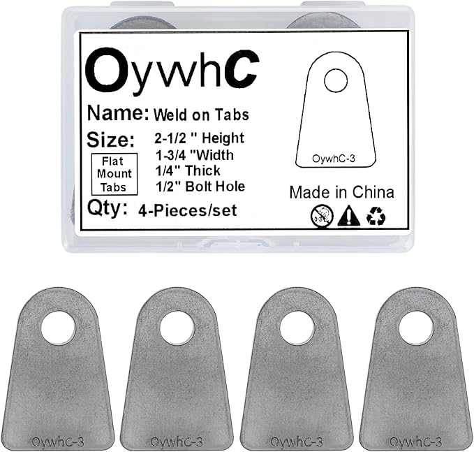 Weld on Tabs, Steel shock mount Weld Tab, Universal Weld on Tabs Flat Bottom Mount with a 1/2" Hole.2-1/2" Height, 1-3/4" Wide, 1/4" Thick Pack Of 4 Tabs Steel Mounting Bracket OywhC-3