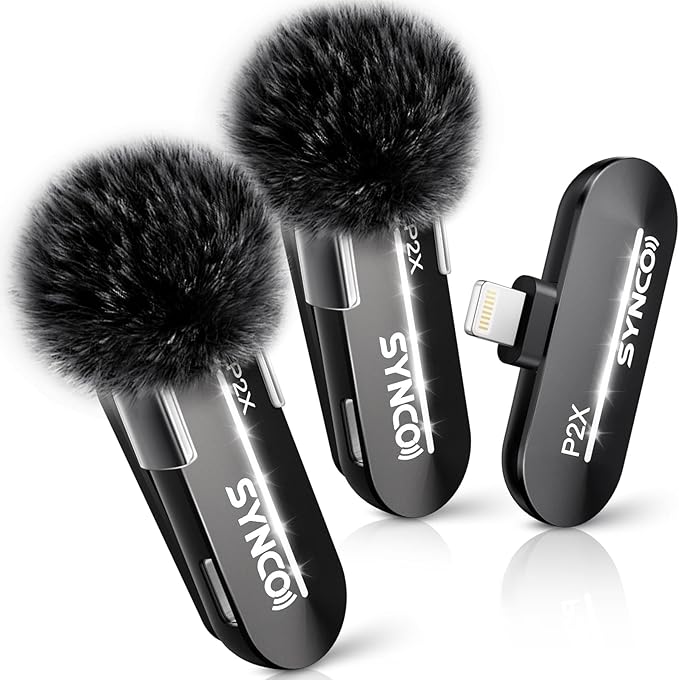 SYNCO Wireless Lavalier Microphone for iPhone, P2XL Professional Lapel Clip on Mics for Vlogging, Tiktok, YouTube Video Recording, Best External Lav Microphone for iPhone 14/13/12/11/X Lightning iOS