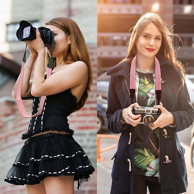 Neck Strap Silicone Camera Straps - Padded Camera Strap, 1.5" Wide Adjustable Nylon Shoulder Strap - Compatible with Canon, Nikon, Sony, and More DSLR and Mirrorless Cameras (Peach Pink)