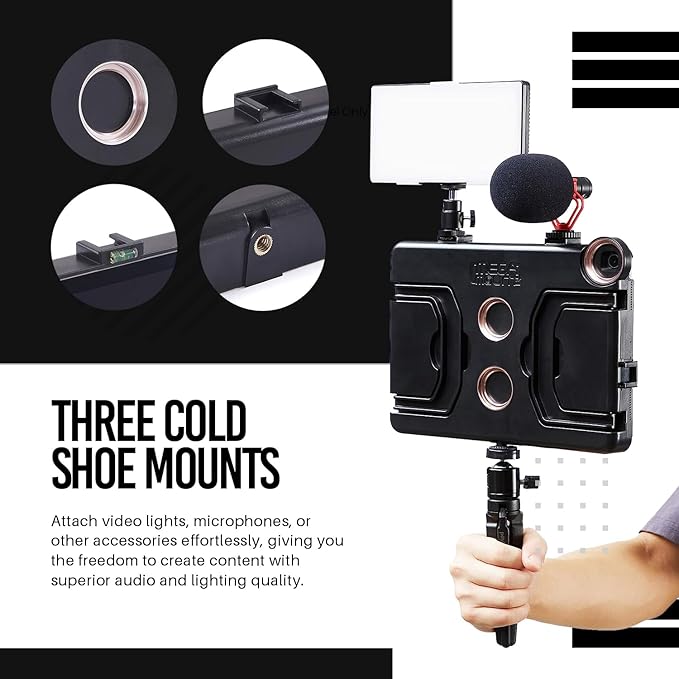 MegaMount Rig Case Video Stabilizer for iPad 10.9 inch (Latest 10th Gen Model) Handheld Tablet Stabilizers w/Swing Handle, Cold Shoe Mounts, Tripod Mount for Videography, Vlogging, Film Making