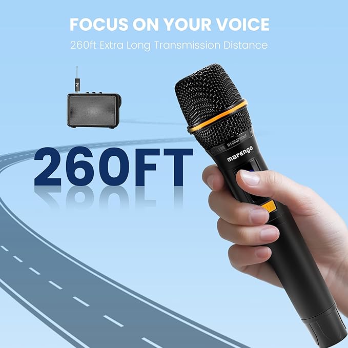 Wireless Microphones, Professional UHF Dual Metal Karaoke Microphone Wireless with Rechargeable Receiver(260 FT), Plug and Play, Handheld Wireless Microphones System for Speaker Speech Wedding Church