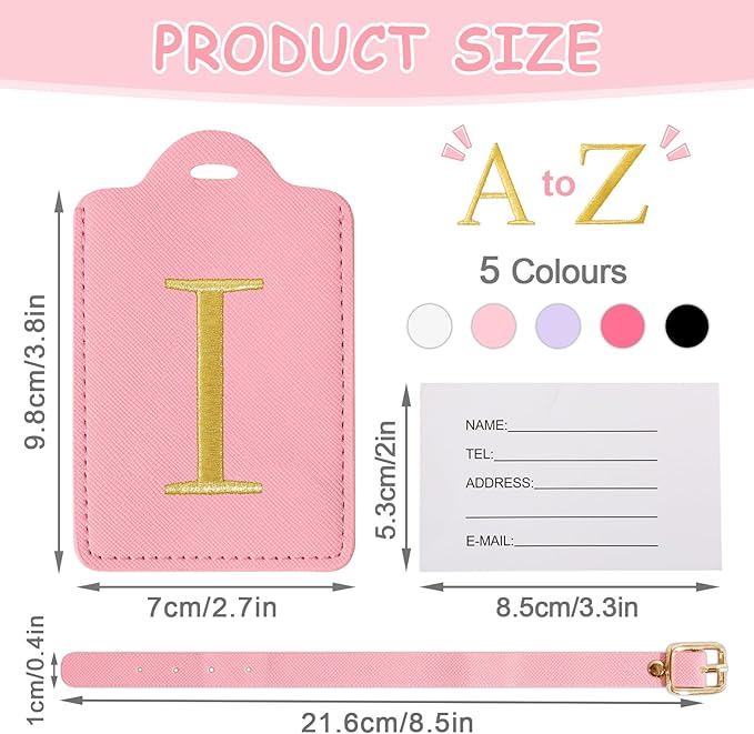 Initial Letter Luggage Tags for Suitcases, Embroidered Monogrammed Suitcase Luggage Identifier Name Tag, PU Leather TSA Approved Luggage Tags, Bag Tags for Men Women Kids Luggage Handbags(Pink I)
