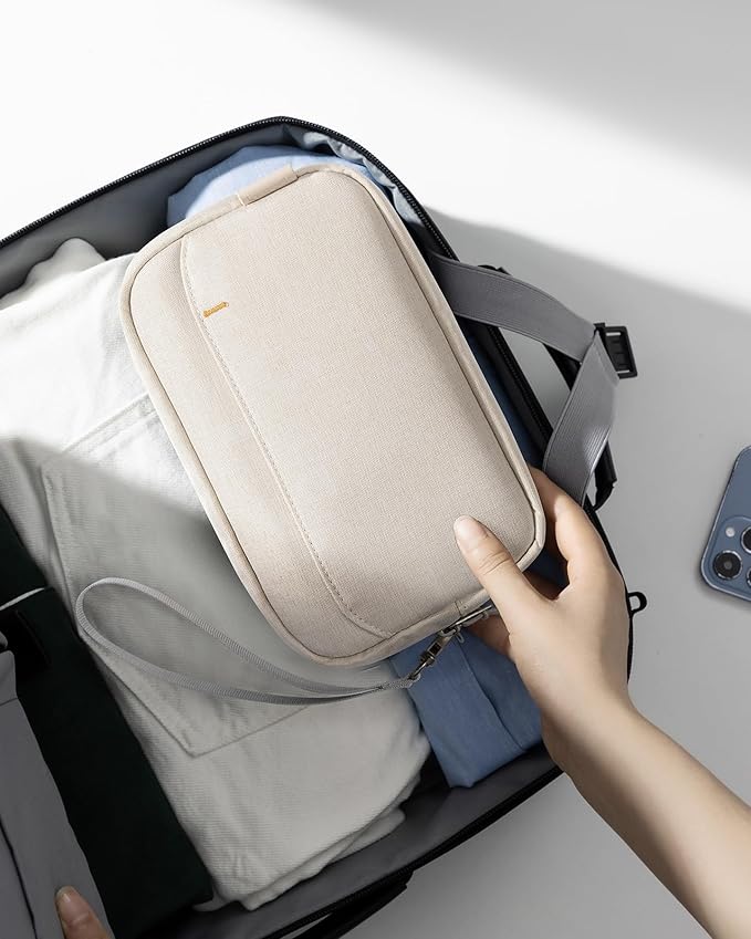 Inateck Electronics Organizer Travel Case, Water-resistant Cable Organizer Pouch, Multi-purpose Accessories Carry Case for Cord, Charger, Cables, Phone, USB Drive, Beige, Small