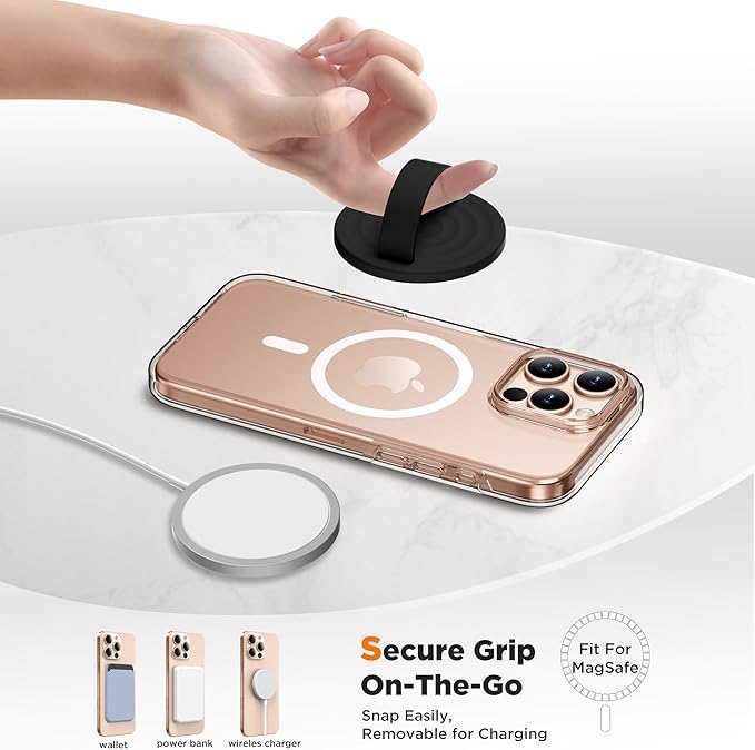Magnetic Phone Grip Ring Holder, Liquid Silicone Magnet Cell Phone Grip Finger Loop, Compatible with Magsafe, Back of Phone for iPhone 17/16/15/14/13/12 Series, Black