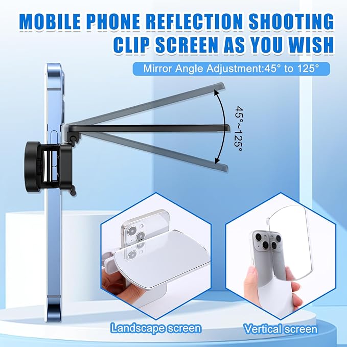 Smartphone Camera Mirror Reflection Clip Kit,Clip Reflection Mirror for Phone Back Camera-Capture Stunning Reflections Instantly,Selfie Mirror Clip Reflection Mirror (Black)