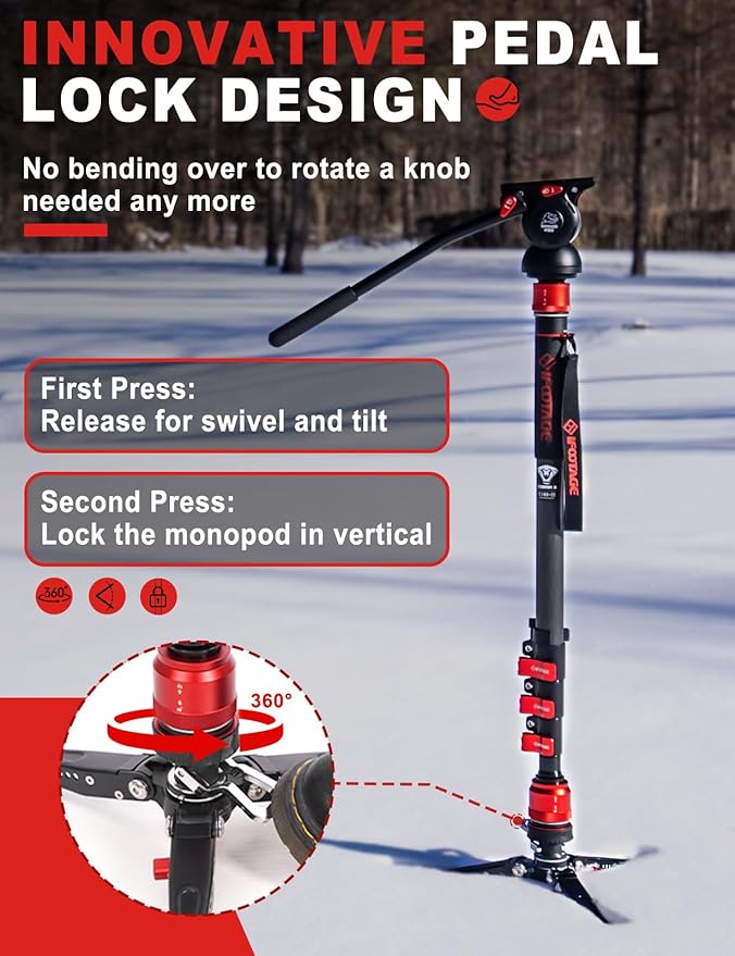 IFOOTAGE Monopod Cobra 3 C180F-P, 71" Monopod for Camera Carbon Fiber Monopod Camera Stand with Feet, Compatible with Sony Canon Nikon DSLR Camera, Payload 17.64Lbs/8KG