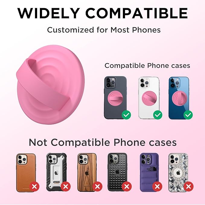 Magnetic Phone Grip Ring Holder, Liquid Silicone Magnet Cell Phone Grip Finger Loop, Compatible with Magsafe, Back of Phone for iPhone 17/16/15/14/13/12 Series, Tender Pink