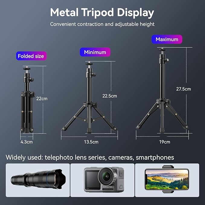 APEXEL 36x Telephoto Lens for iPhone | Professional Enhanced Phone Camera Lens Compatible with iPhone 16 15 14 13 Pro Max, Samsung, Pixel - Includes Tripod