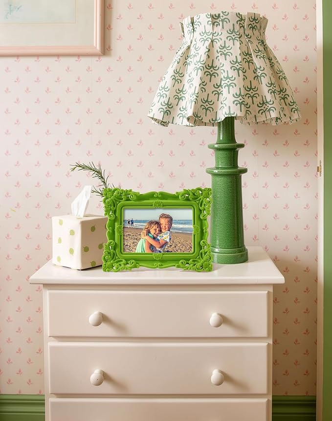 4x6 Ornate Photo Frame for Tabletop Shelf Desk Decor, Vivid Green Picture Frame for Horizontal or Vertical Display Family Photos Dog Cat Portrait Travel Snapshots (Lawn Green)