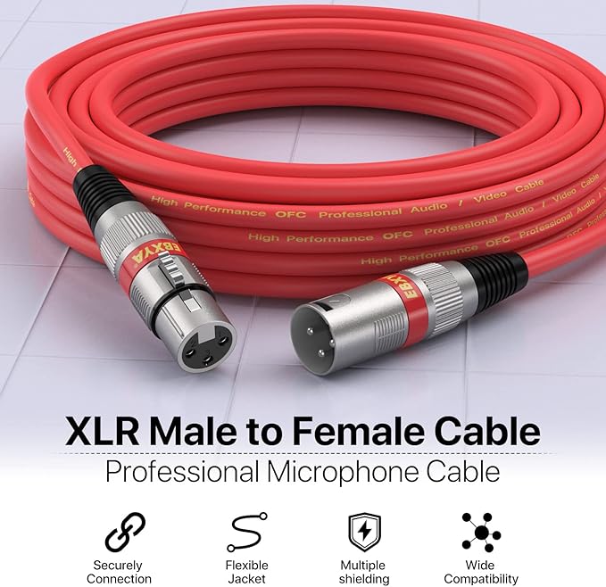 EBXYA XLR Cable 35 Feet 2 Pack - 3-Pin Balanced XLR Male to Female Microphone Cable for Mic Mixer, Recording Studio, Podcast