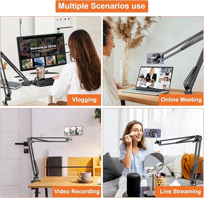 VRIG Overhead Phone Mount Stand with Magsafe, Articulating Arm Cell Phone Holder for Desk, Cell Phone Holder for Live Streams, Zoom Calls, Online Teaching, Selfies, Remote Working