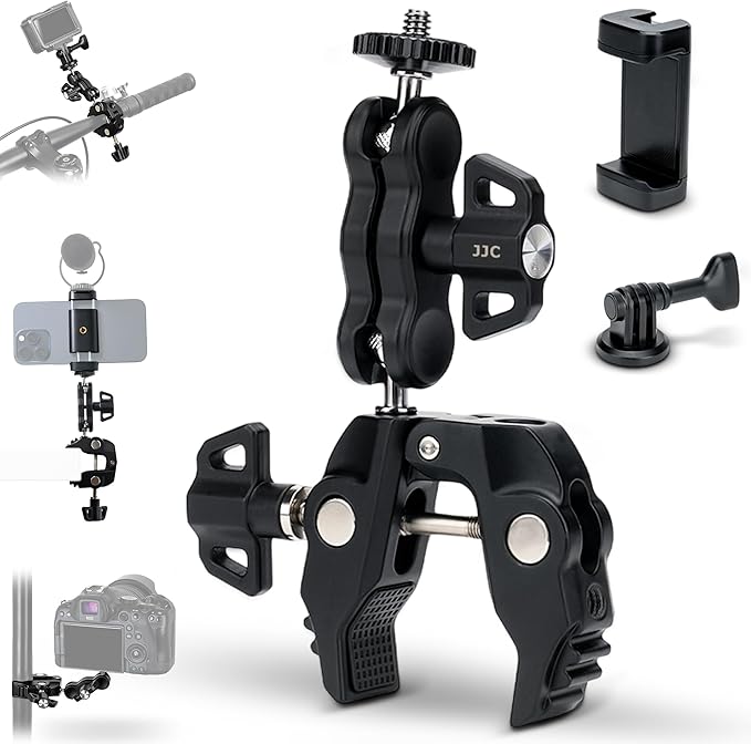 Super Clamp Camera Mount Kit with 360° Dual Ballhead Magic Arm,1/4" and 3/8" Threaded Holes,Action Camera Phone Holder Adapter for Dji Osmo Pocket 3 Monitor LED Light Microphone Desk Tripod Motorcycle