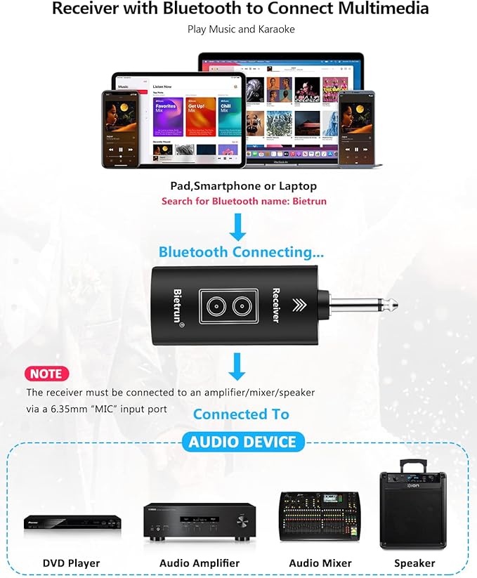 Bietrun Wireless Microphone, 240FT Rechargeable UHF Metal Dual Cordless Handheld Dynamic Mics with Bluetooth for Karaoke Machine, PA System Speaker, Mixer, Party, Church, Wedding(Rose Gold)