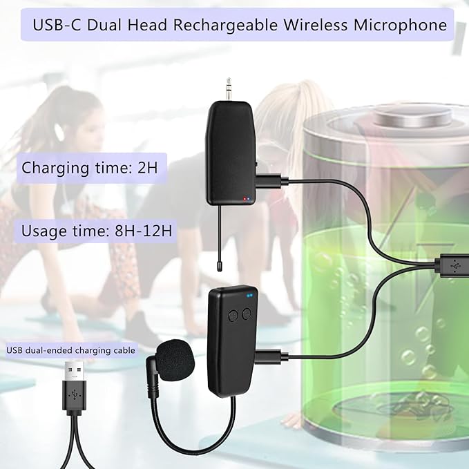 Wireless Headset Microphone System Professional: 2.4G Cordless Head Mic Wireless - 160ft Range,1/8'' and 1/4'' Plug, for Tours, Singing, Speaker, Voice Amplifier, PA System