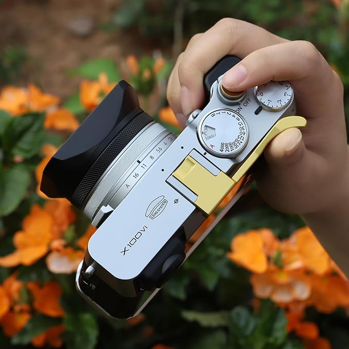 Haoge THB-XVG Metal Thumb Up Rest Hand Grip for Fujifilm X100VI Fujinon X100V Camera Accessories Gold Hot Shoe Thumb Up
