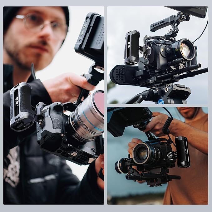 SIRUI Locating Side Handle for ARRI or NATO Mount Optional, Lightweight Camera Cage Handle Grip with Built-in Wrench, Cold Shoe, and Threaded Holes, Up and Down Adjustable, Black, AM-SHN, Pack of 1