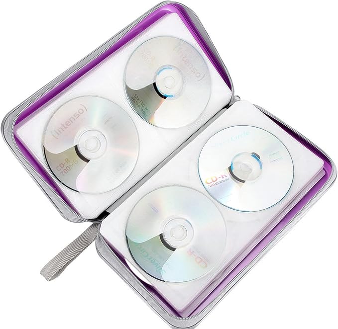 CD/DVD Case Holder, 80 Capacity Hard Plastic Disc Cases Storage Binder for Car, Home, Office, Travel (Purple)