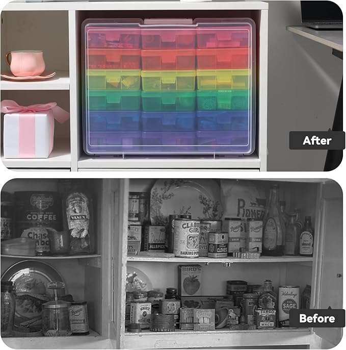 novelinks Stackable Plastic Clear Storage Box Containers with Latching Lid - Art Craft Supply Organizer Storage Containers for Pencil Box,Crayon, Jewelry (18 Pack Colorful Small)