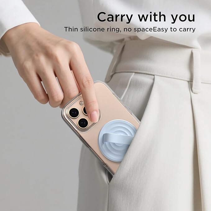 Magnetic Phone Grip Ring Holder, Liquid Silicone Magnet Cell Phone Grip Finger Loop, Compatible with Magsafe, Back of Phone for iPhone 17/16/15/14/13/12 Series, Baby Blue