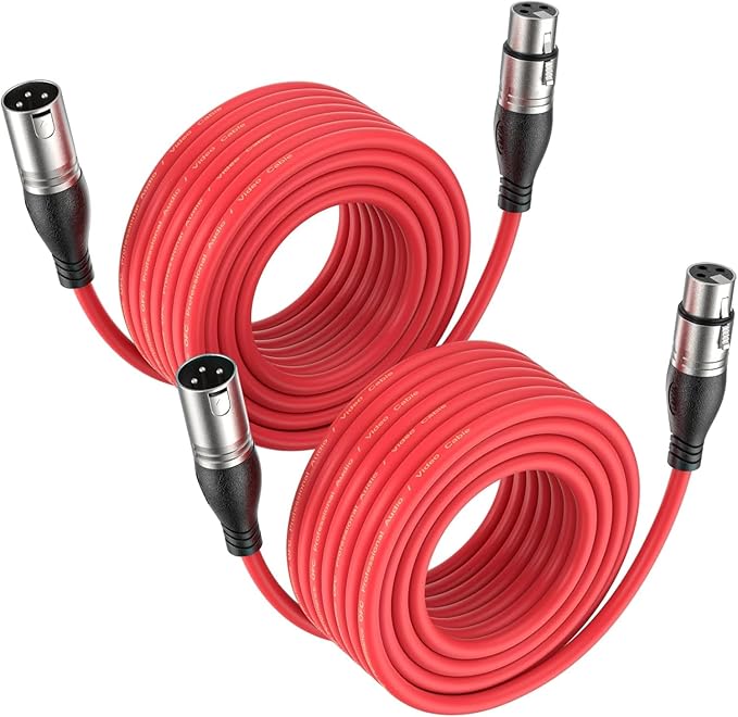 EBXYA XLR Cable 10ft 2 Packs - Premium Balanced Microphone Cable with 3-Pin XLR Male to Female Mic Speaker Cable, Red