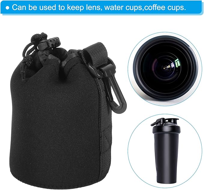 PATIKIL Camera Lens Bag, 3 Pcs 3.3" ID x 5.5" H Drawstring Lens Pouch with Thick Protective Neoprene, Lens Case for DSLR Camera Lens, Water Coffee Cups Black