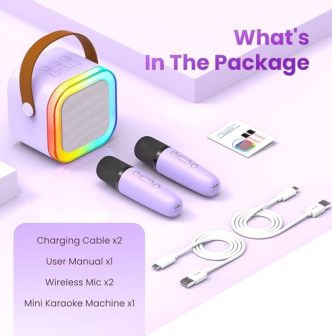 Mini Karaoke Machine for Kids Adults, Portable Bluetooth Speaker with 2 Wireless Karaoke Mics Player,2026 TOP Birthday Gifts Toys for Girls 3,4, 5, 6, 7, 8+Years Old Toddler(Light Purple)