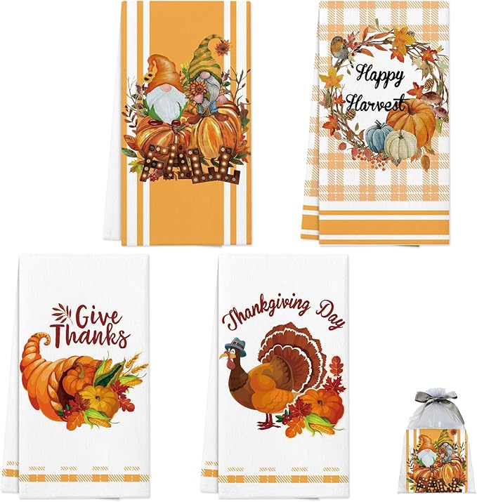 Niallant Thanksgiving Pumpkin Dish Towels - Funny Kitchen Tea Towels for Drying Dishes, Housewarming Gifts