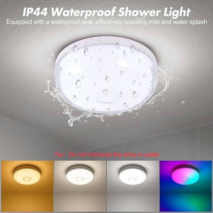 2-Pack Rechargeable Shower Light No Wiring, 15 RGBW Color Changeable Waterproof Lights for Shower with Remote(Dimmable＆Timer), LED Light for Inside Shower, Wireless Mood Lighting for Bathroom, White