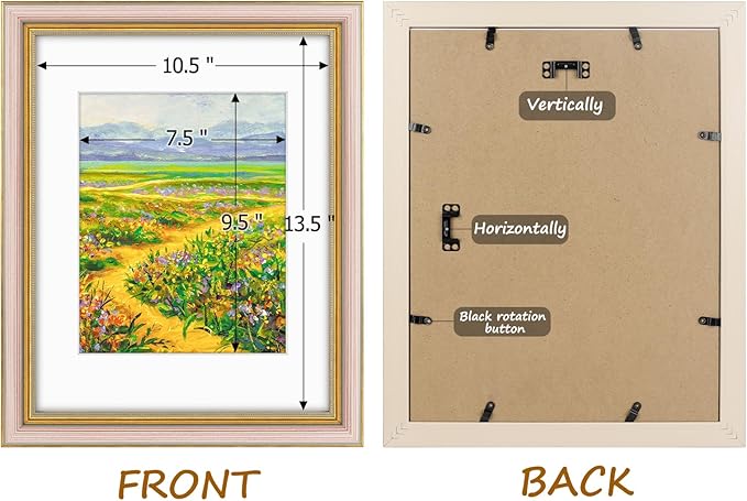 Golden State Art,11x14 Ornate Picture Frame for 8x10 Photo with Mat or 11 x 14 Prints Without Mat, Real Glass Wall Display Horizontally or Vertically (Striped Purple Gold)