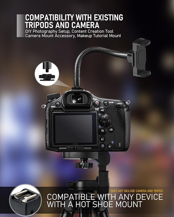 KHC1417 Ring Light Phone Holder with Flexible Heavy-Duty Gooseneck Arm – Adjustable Smartphone Mount with Hot Shoe Adapter for Tripods, Camera Mounts, iPhone & Android, 13-INCH