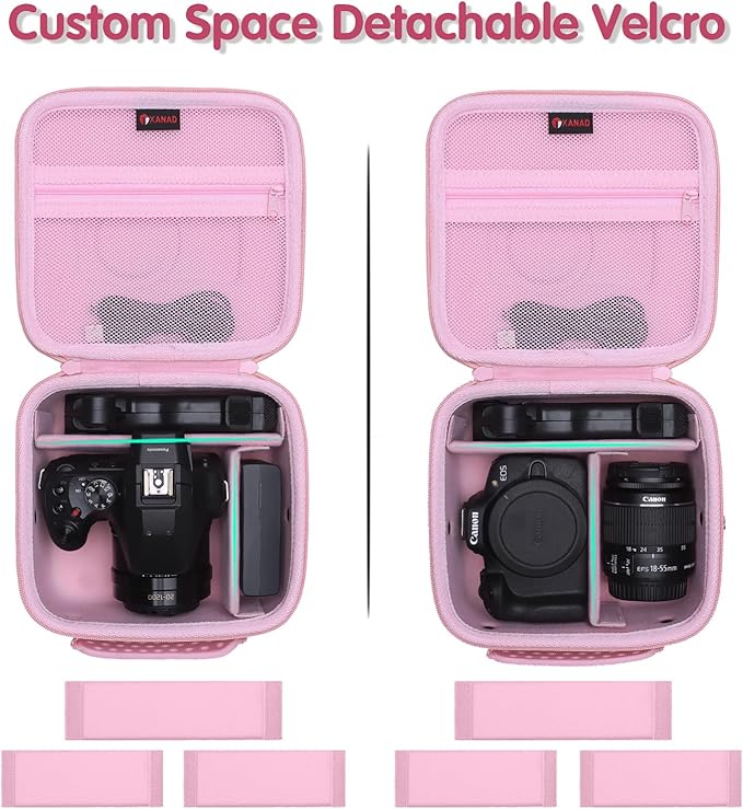 XANAD Hard Camera Case Bag Compatible with Canon EOS Rebel T7/ T100/ R50/ R50 V/RP/ R8/ R6 Mark II/ R7/ R10 DSLR Mirrorless Cameras, for Canon Sony Kodak Panasonic Nikon DSLR Mirrorless Camera, Pink