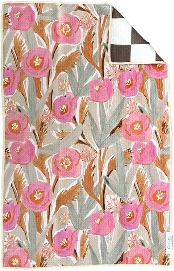 crae. Reversible Microfiber Towel - Ultra Absorbent, Quick-Drying Hand Towels - Modern Design, Scratch-Free, Lint-Free for Kitchen, Bathroom, Car Cleaning - 19x29 Inches, Set of 1 (Reeds)