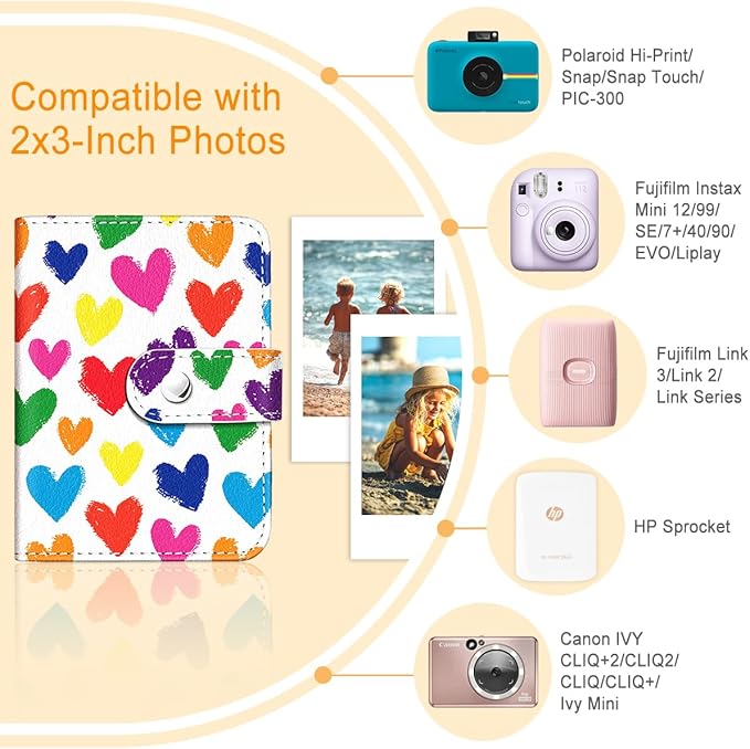 Lebrocoli Love Hearts Small Photos Album for 2x3 Inch Films, 56 Pockets Mini Cute Albums Book for Polaroid Fujifilm Instax Mini Instant Camera Printer, Kpop Photocard Pictures Binders Holders Storage