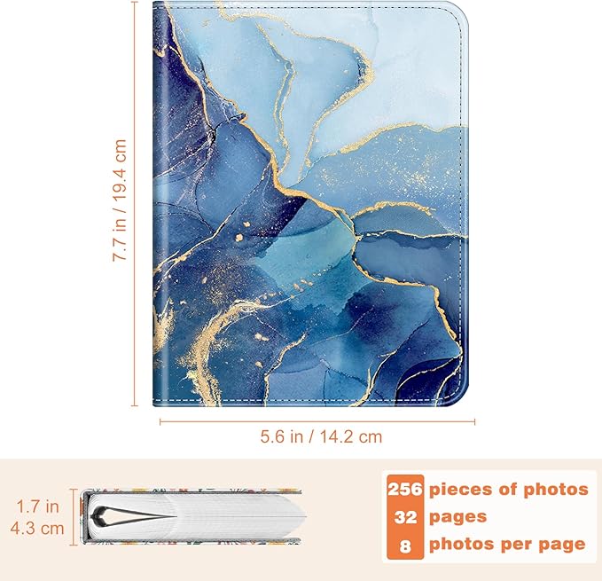 Fintie Instax Mini Photo Album Book for 2x3 Inch Films - 256 Pockets Small Albums for Fujifilm Instax Mini 12/11/99/40/EVO/SE/7+/LiPlay Instant Camera, Polaroid Pictures, Ocean Marble