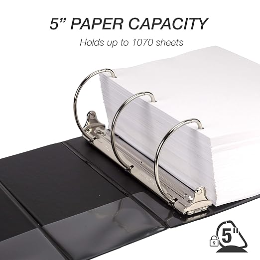 Samsill Durable 5 inch 3 Ring Binder, Made in USA, Locking D Ring FSC 100% Recycled Chipboard, Black, 2 Pack