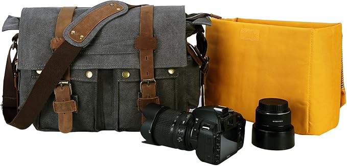 Men's Lightweight Vintage Waterproof Canvas DSLR SLR Shockproof Camera Shoulder Messenger Bag Sling Bag
