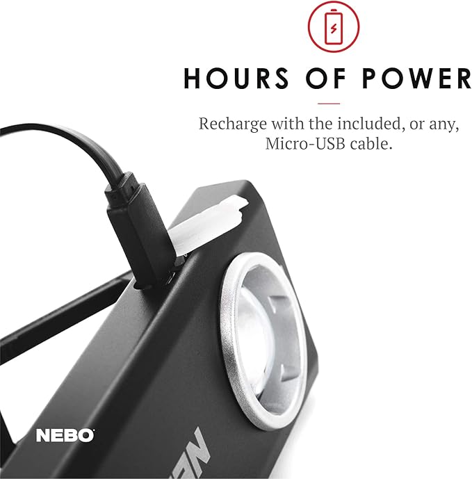 NEBO SLIM Pocket Flashlight | 500 Lumens, Rechargeable Mini EDC Work Light, Magnetic Base & Dimmable Brightness, Durable & Water Resistant, Includes Charging Cable — Black