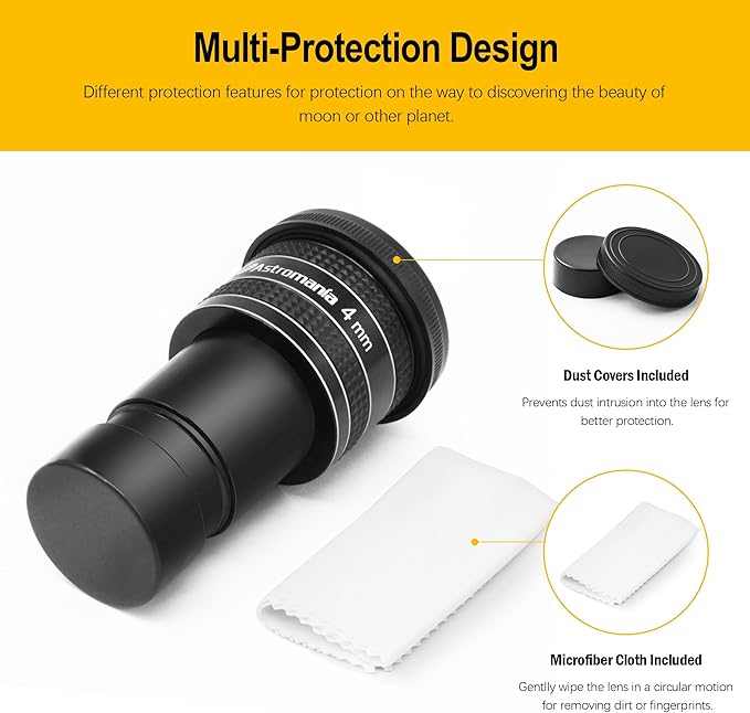 Astromania Telescope Eyepiece 4mm, Wide Angle 58 Degree Apparent Field Planetary Eyepiece for 1.25 inch Astronomy Telescope & Filter, Fully Multi-Coated Telescope Accessory for Planetary Observation